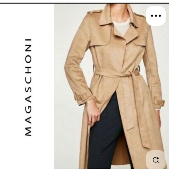 MAGASCHONI | Faux Suede Leather Trench Coat Jacket Blush Pink Sz M - Picture 2 of 8
